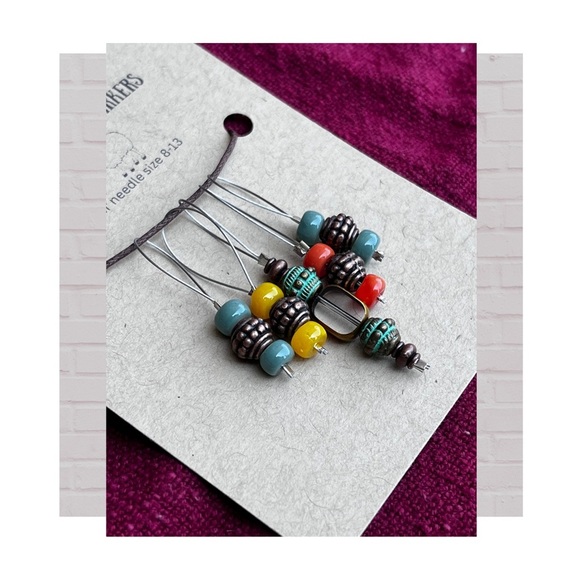 Handmade Knitting Stitch Markers Colorful Beaded Set of 5 Gold Multicolo… - Picture 3 of 3